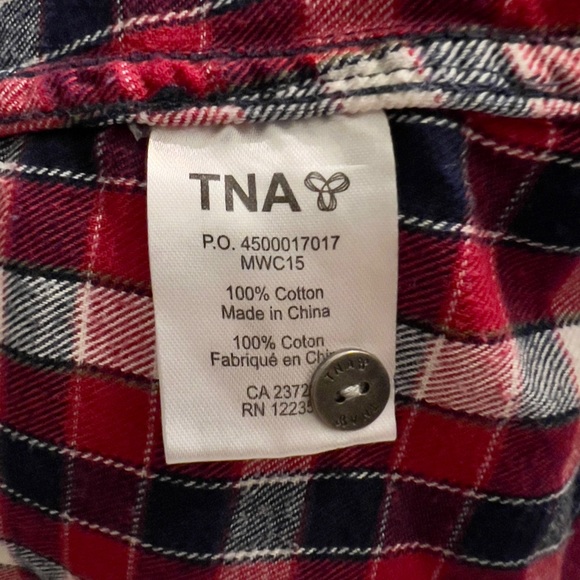 TNA Plaid Flannel Shirt Classic Fit - Blue Red White Button Up Long Sleeve XS - Picture 6 of 7